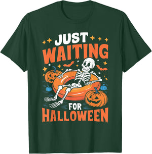 Just Waiting for Halloween Spooky Skeleton Summer Halloween T-Shirt - T-Shirt | Forest