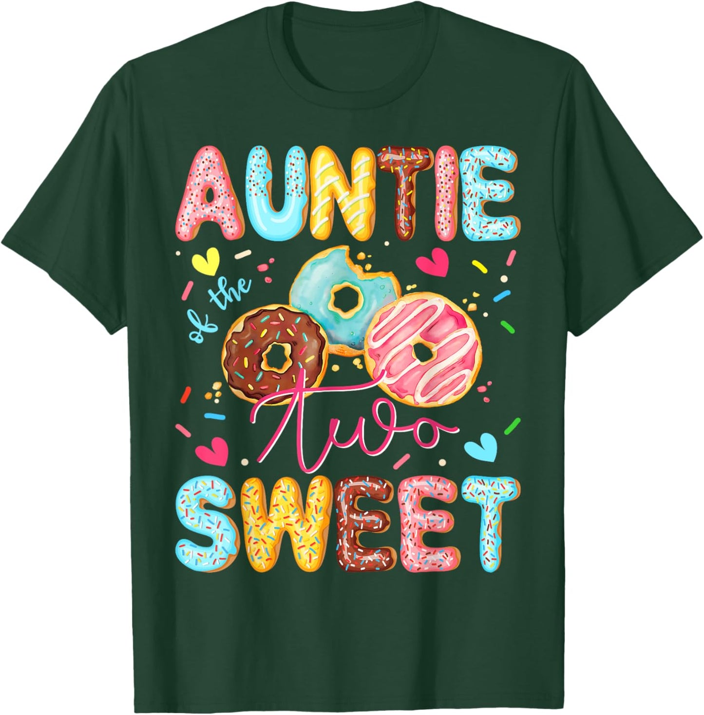 Auntie Of The Two Sweet 2Nd Birthday Girl Donut Lover T-Shirt - T-Shirt | Forest