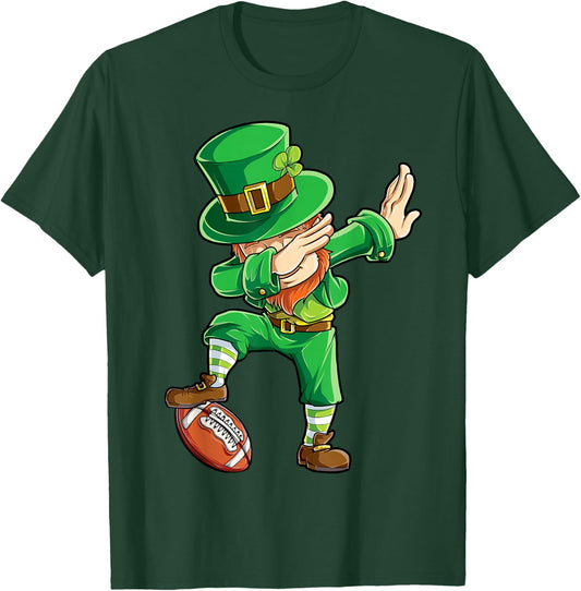 Dabbing Leprechaun Football St Patricks Day Boys Men Sports T-Shirt - T-Shirt | Forest