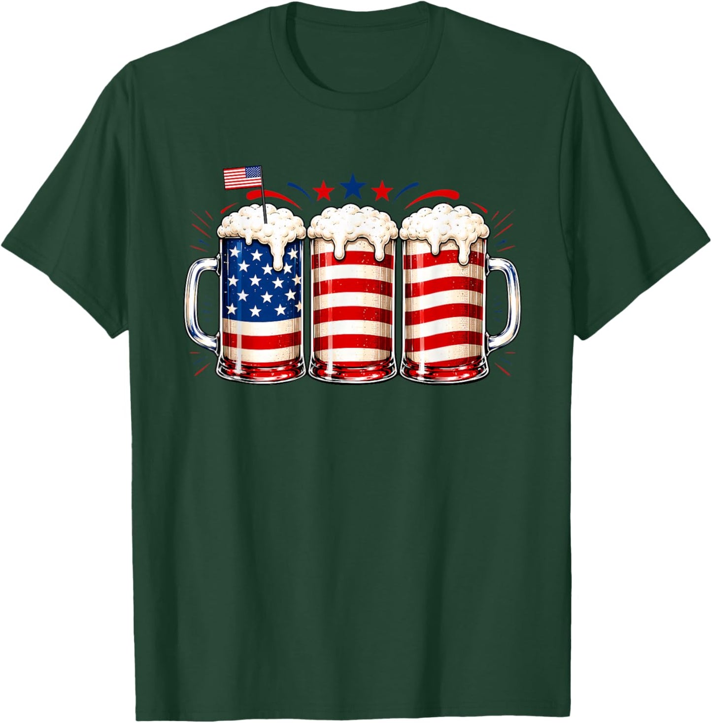 Beer American Flag Fourth of July Drinking USA Patriotic Men T-Shirt - T-Shirt | Forest