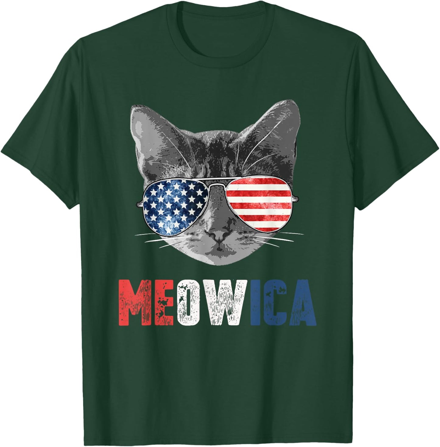 4th of July Shirt Meowica American Flag Cat T-Shirt - T-Shirt | Forest