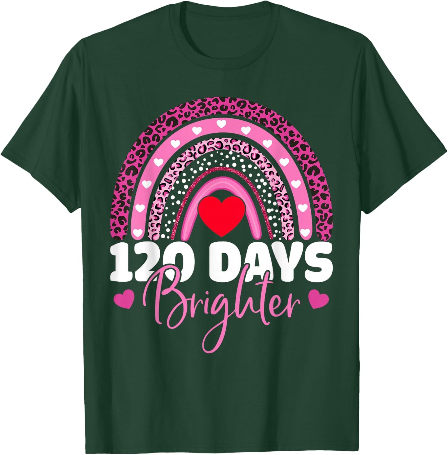 120 Days Brighter Happy 120th Day Of School Rainbow Leopard T-Shirt - T-Shirt | Forest