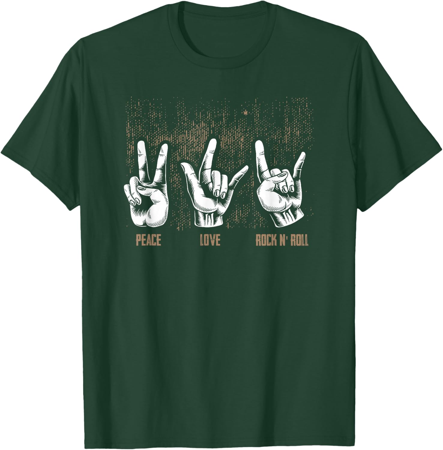 Peace Love Rock and Roll Guitar Hippie Hand Signs T-Shirt - T-Shirt | Forest