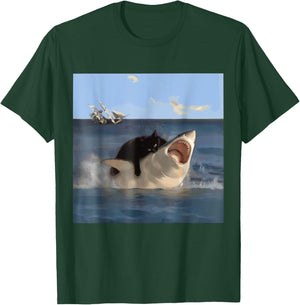 Cat Biting Shark Funny T-Shirt - T-Shirt | Forest