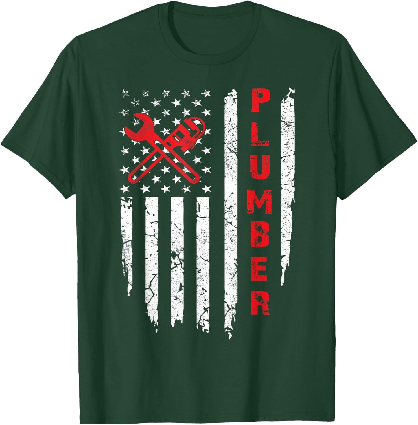 USA American Flag Plumber Men Women Plumbers Patriotic T-Shirt - T-Shirt | Forest