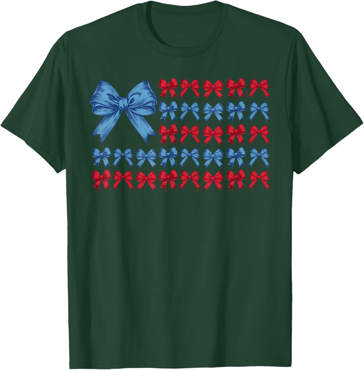 Coquette Bow US Flag July 4th Red White Blue American Girly T-Shirt - T-Shirt | Forest