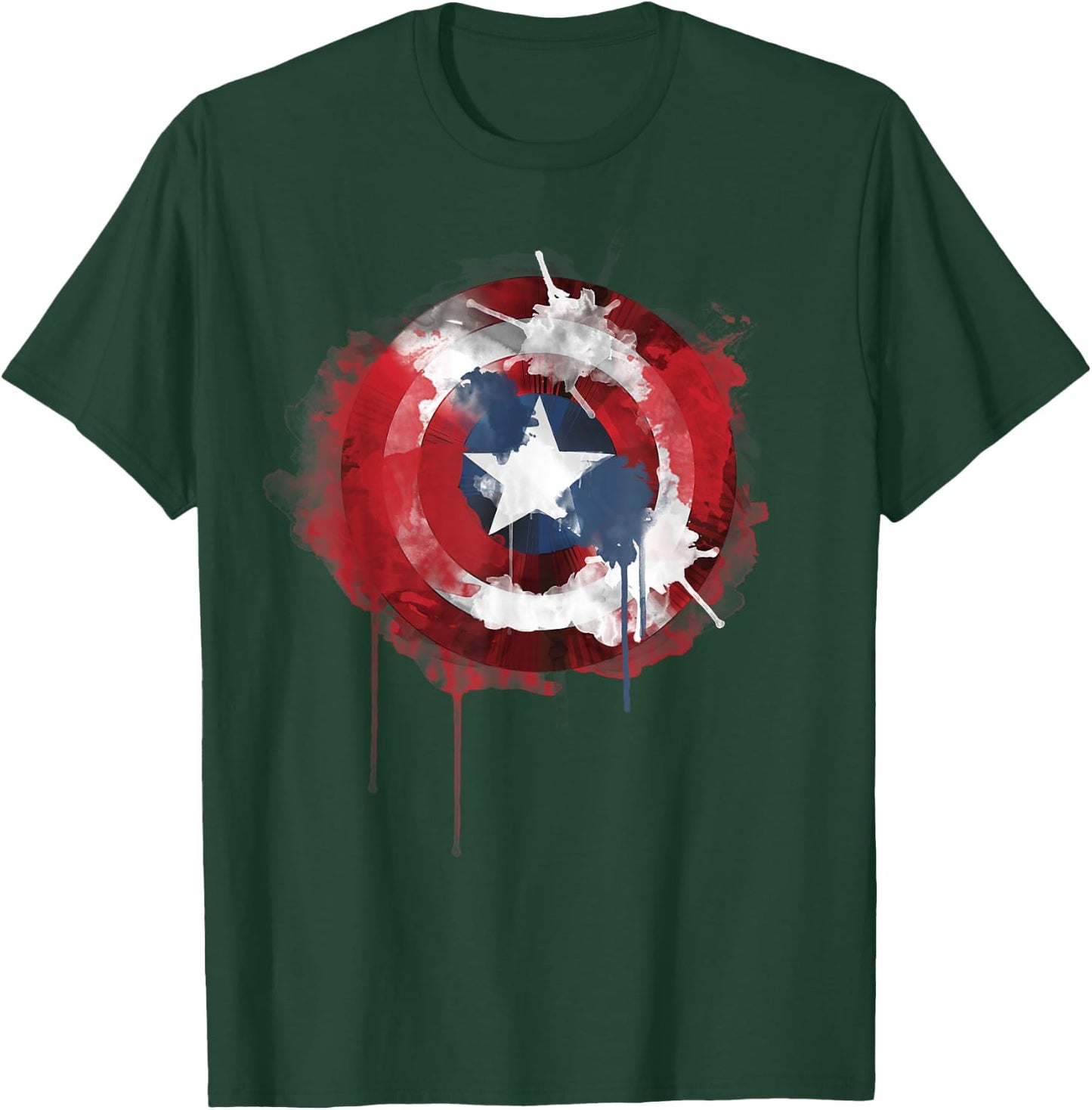 Marvel Avengers Classic Captain America Watercolor Shield T-Shirt - T-Shirt | Forest