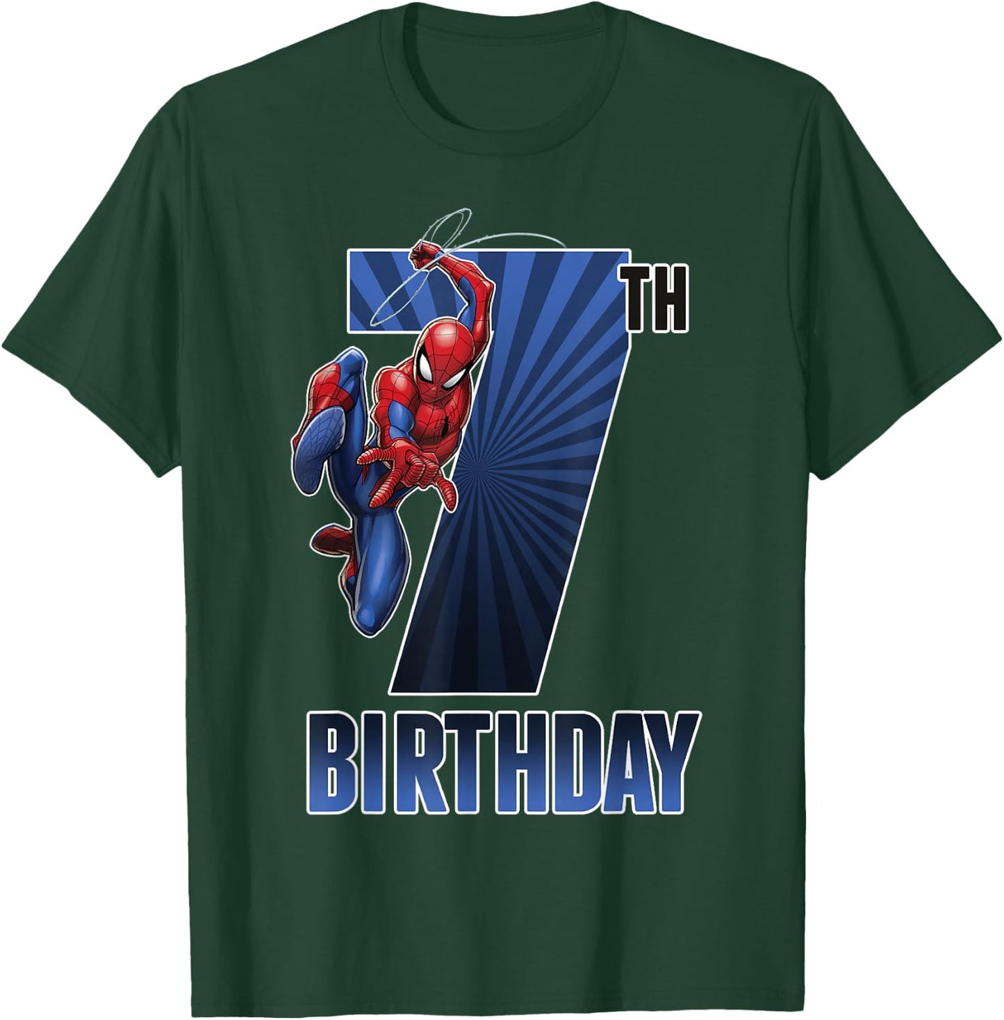 Marvel Spider-Man Swinging 7th Birthday Graphic Small T-Shirt - T-Shirt | Forest