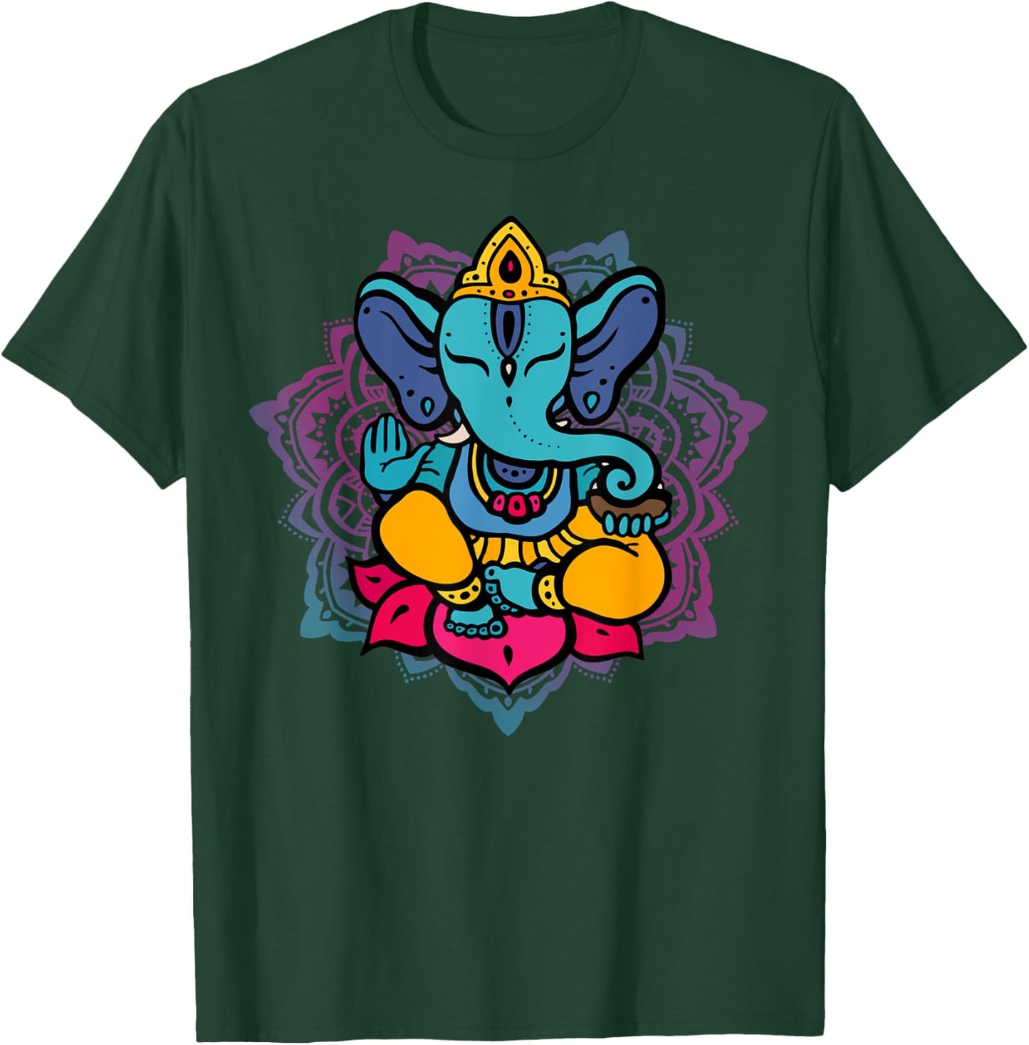 Beautiful Ganesha in Yoga Lotus Meditation Mandala T-Shirt - T-Shirt | Forest