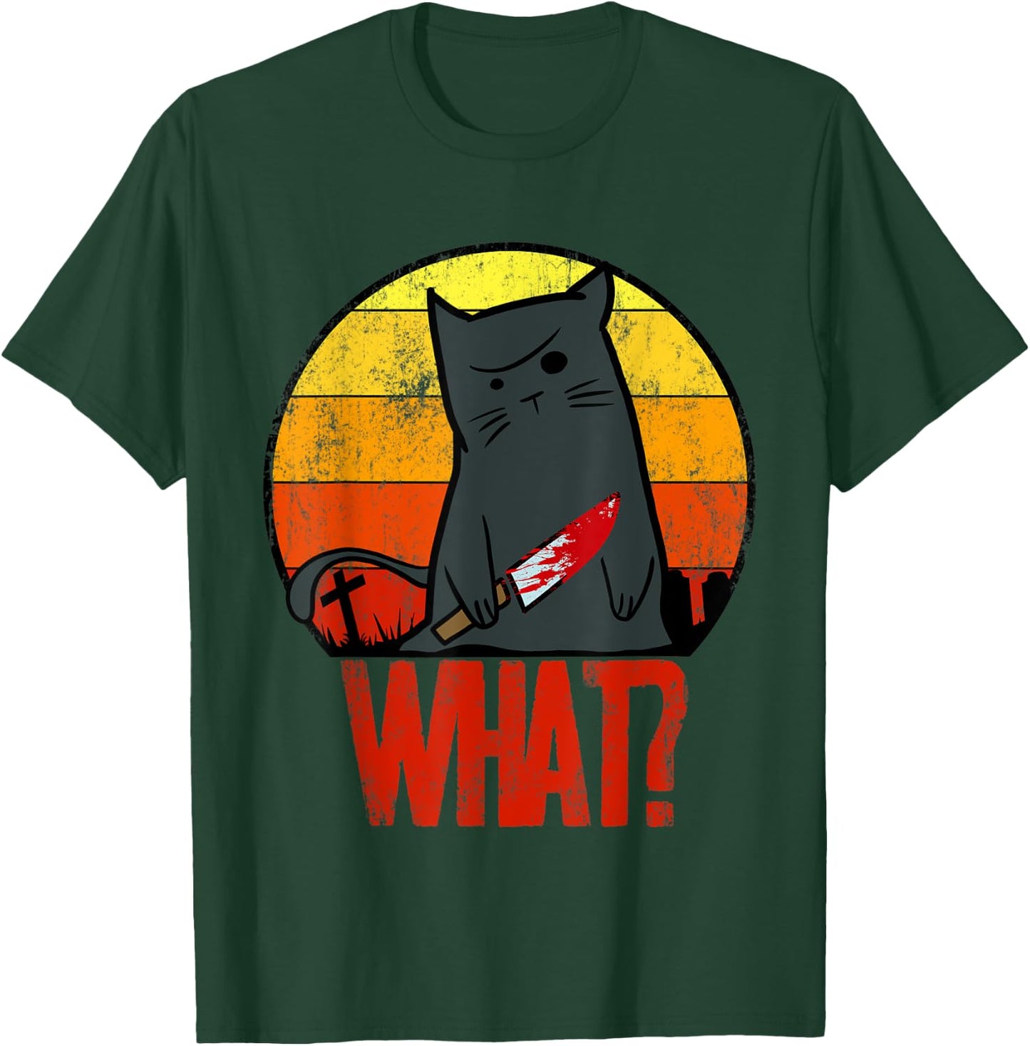Retro Murderous Black Cat What With Knife Funny Halloween Women T-Shirt - T-Shirt | Forest