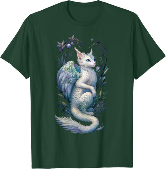 Enchanting Cat Dragon Fairy - Pearl and Gemstone Hues T-Shirt - T-Shirt | Forest