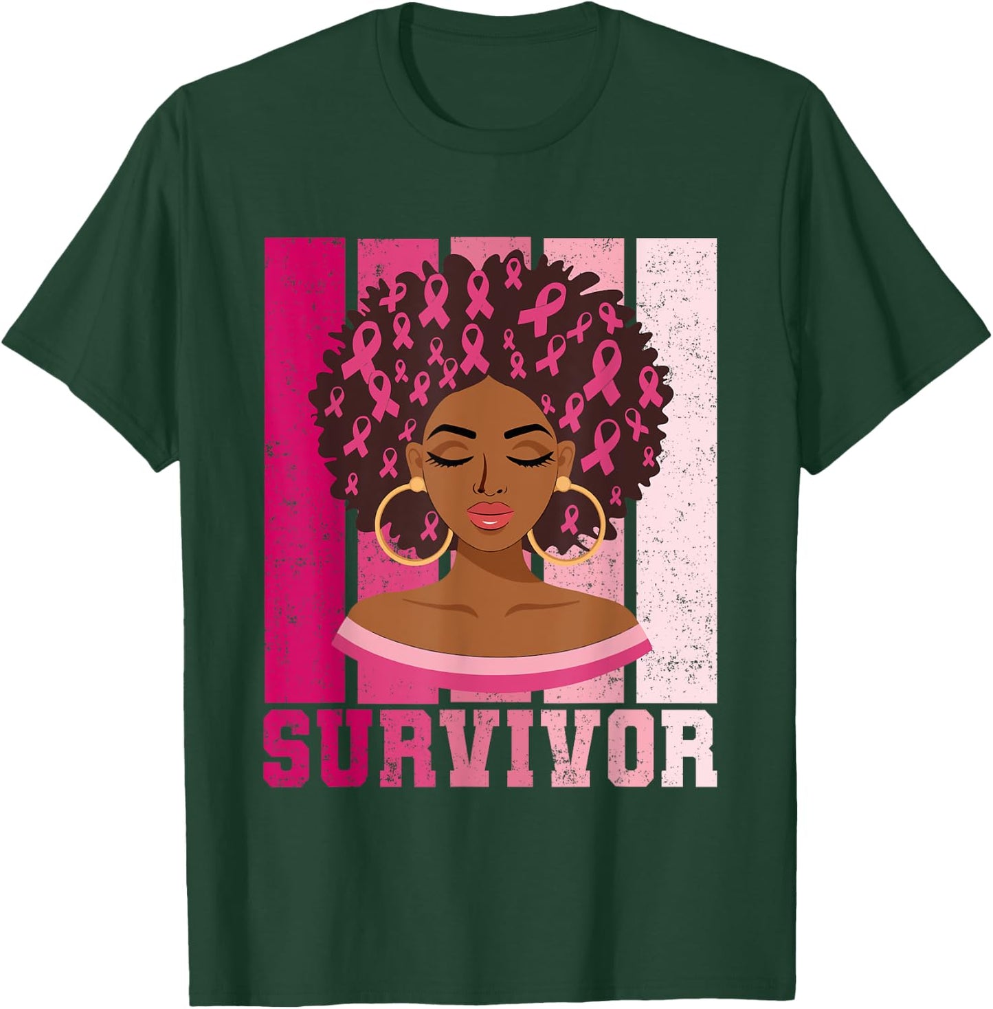 Black Woman Pink Ribbon October Breast Cancer Survivor T-Shirt - T-Shirt | Forest