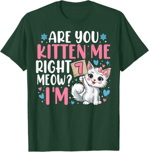 7th Birthday Girl 7yr Seven 7 Year Old Kitten Cat Bday T-Shirt - T-Shirt | Forest