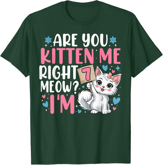 7th Birthday Girl 7yr Seven 7 Year Old Kitten Cat Bday T-Shirt - T-Shirt | Forest