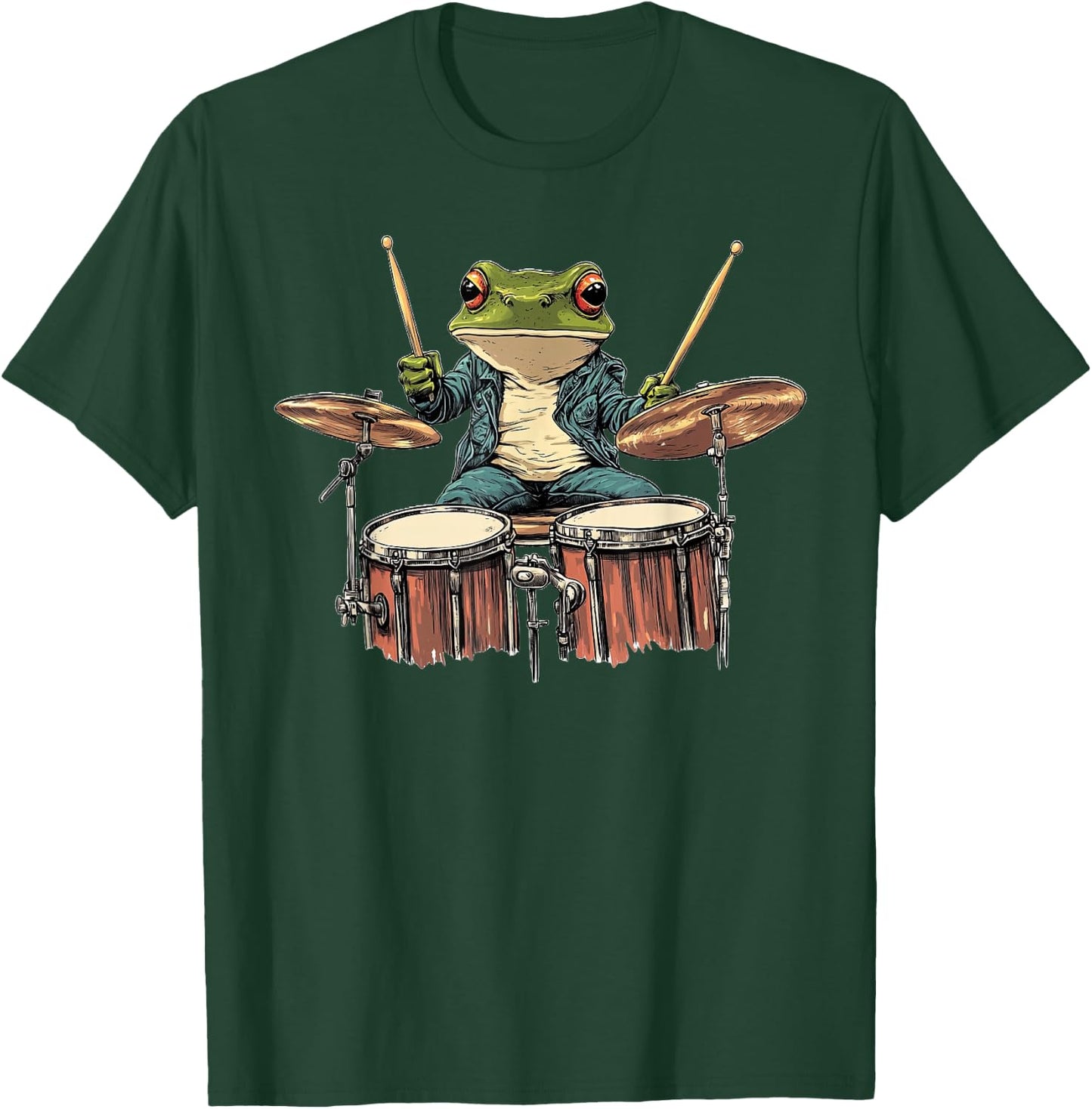 Cute Frog Playing Drums Frogs Drummer Music T-Shirt - T-Shirt | Forest