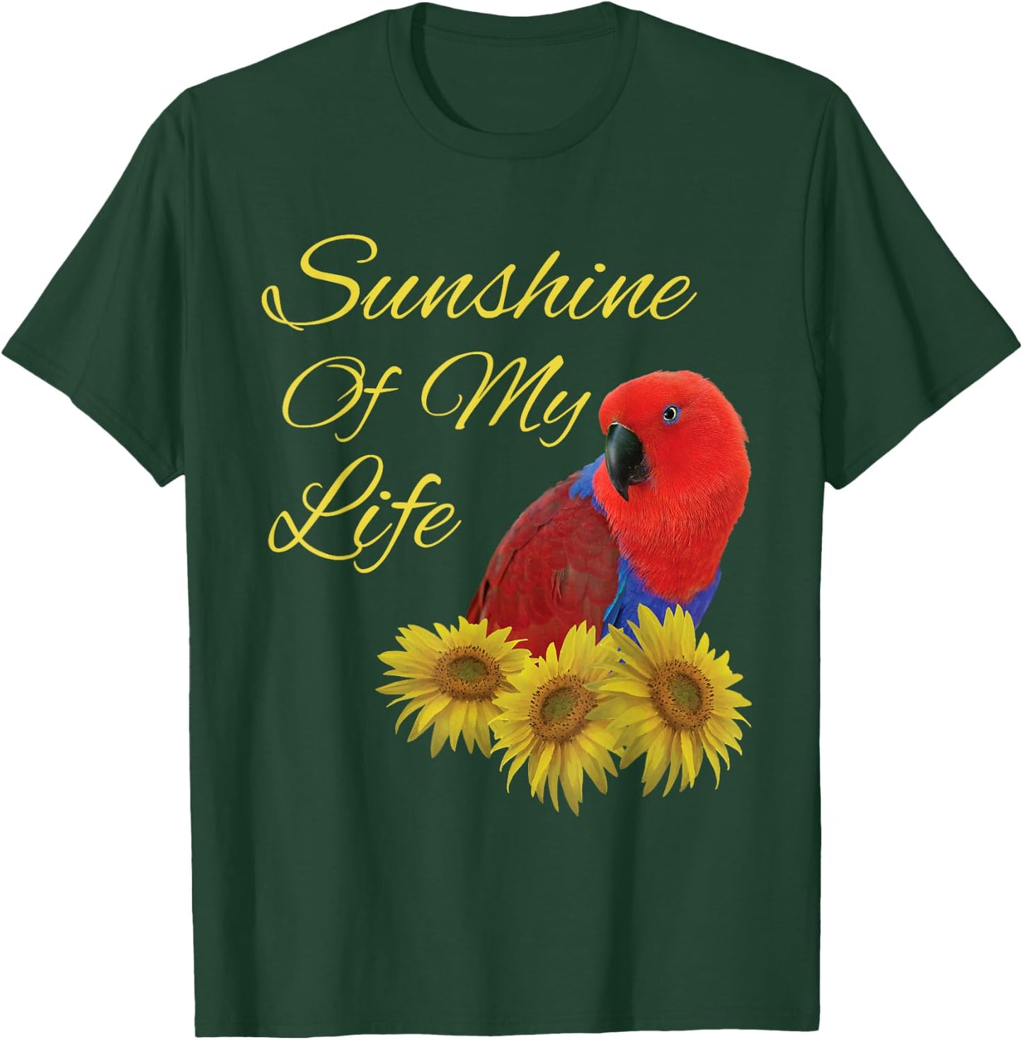 Eclectus Parrot, Female, Sunshine Sunflower T-Shirt - T-Shirt | Forest