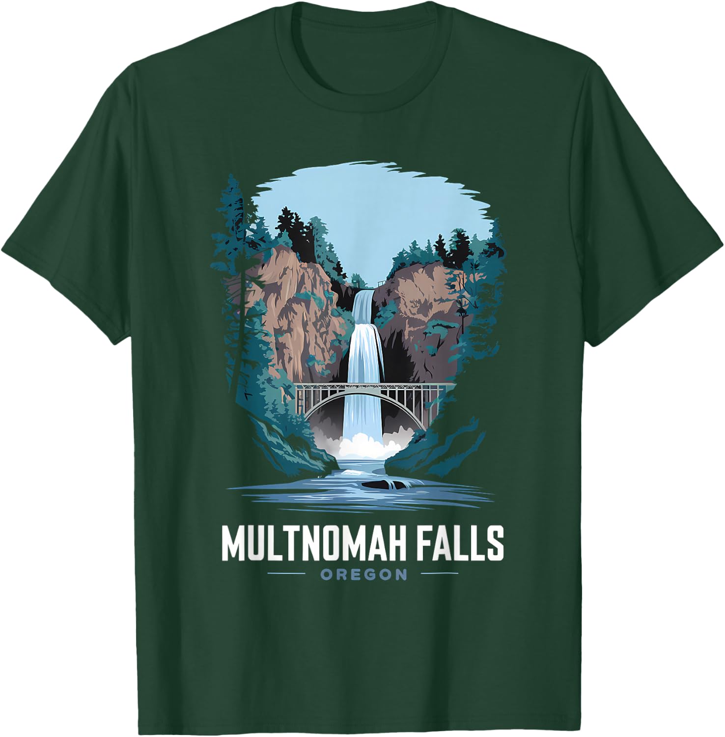 Multnomah Falls Oregon Waterfall Retro Nature Souvenir T-Shirt - T-Shirt | Forest
