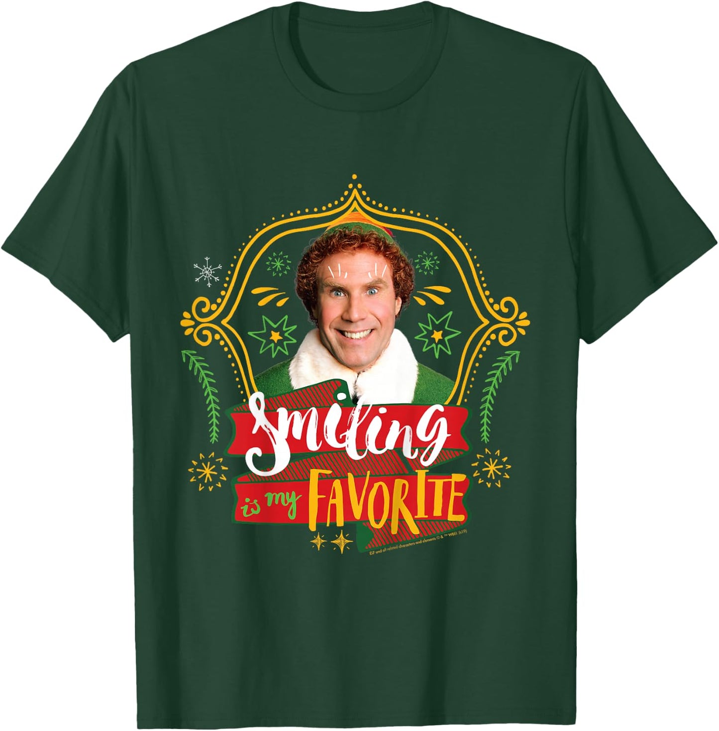 Kids Elf Buddy Smiling Is My Favorite Text Portrait T-Shirt - T-Shirt | Forest