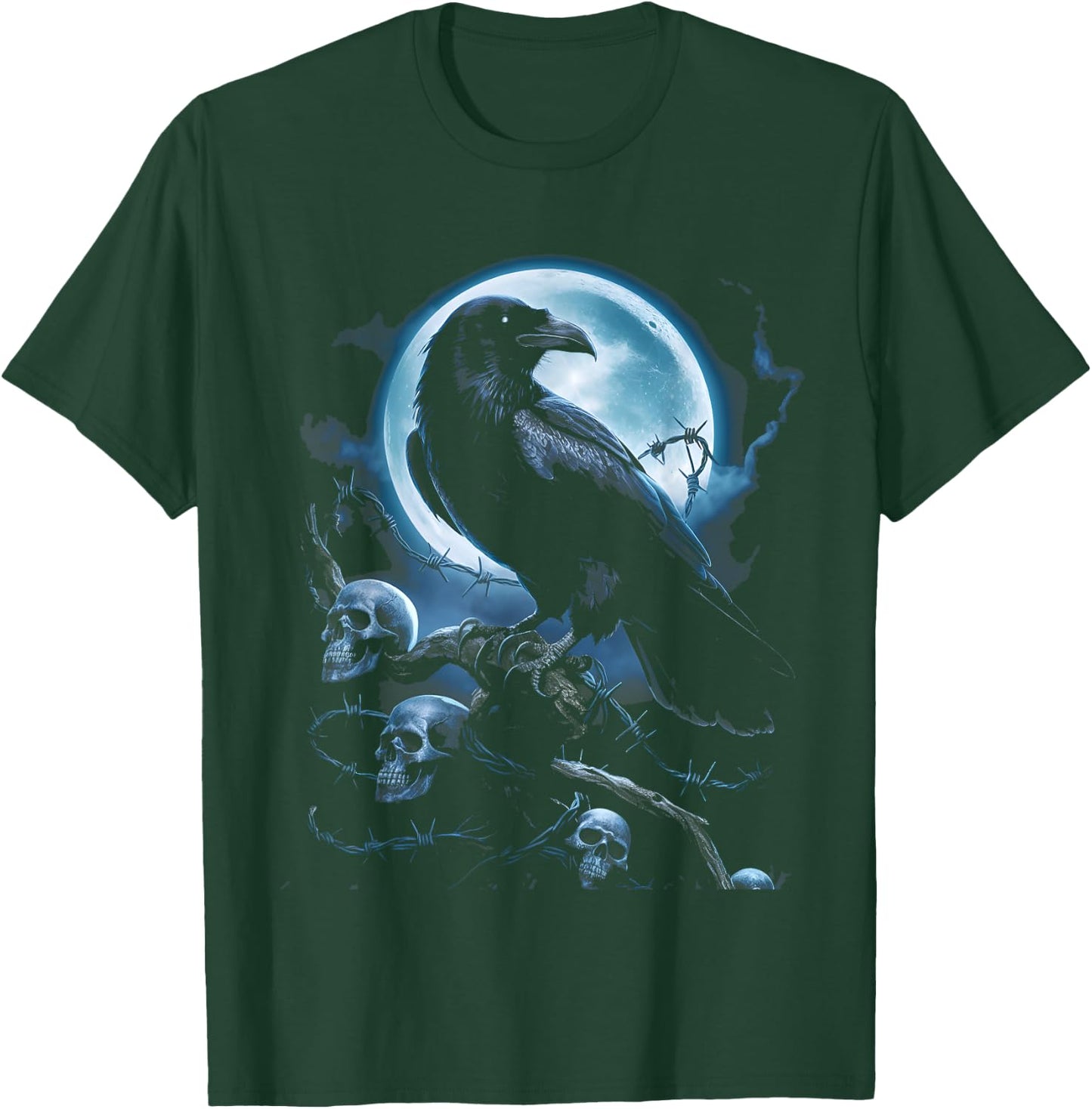 Black Crow Raven Bird Gothic Y2K Style Skull T-Shirt - T-Shirt | Forest