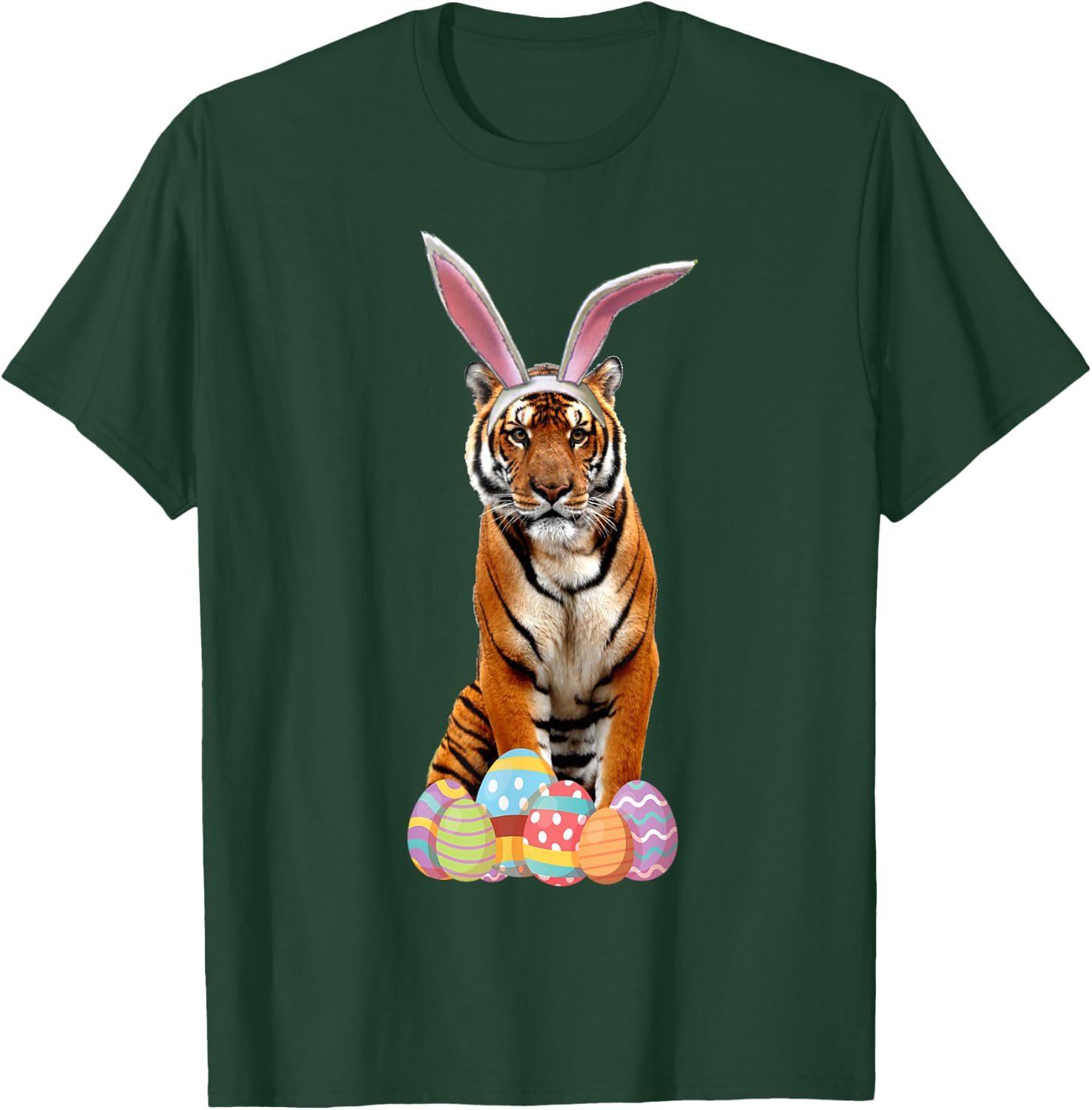 Easter Shirt Tiger Funny Bunny Ears & Eggs Tiger Gift T-Shirt - T-Shirt | Forest