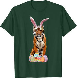 Easter Shirt Tiger Funny Bunny Ears & Eggs Tiger Gift T-Shirt - T-Shirt | Forest
