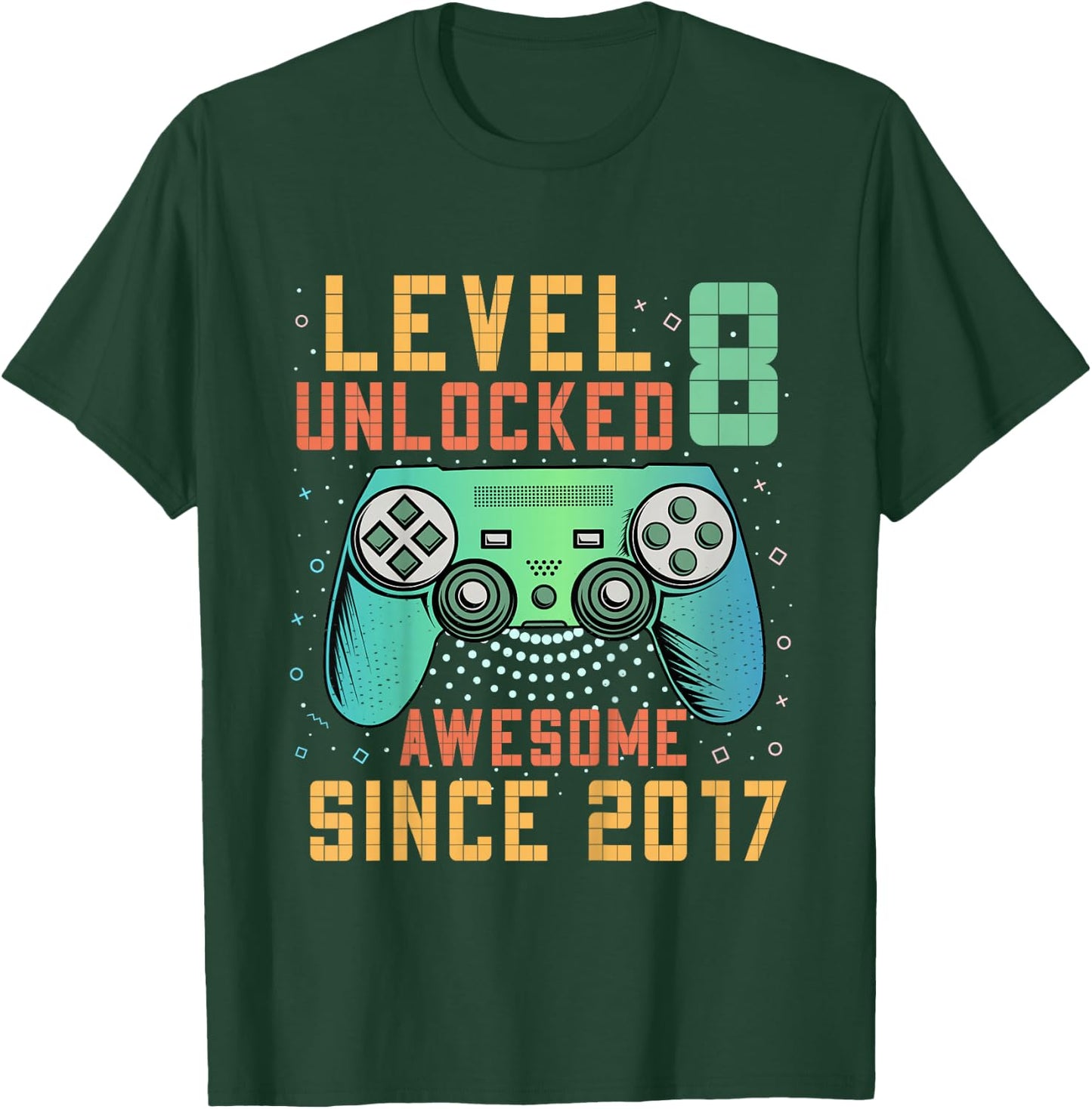 Kids Level 8 Unlocked 8th Birthday 8 Year Old Boy Gifts Gaming T-Shirt - T-Shirt | Forest