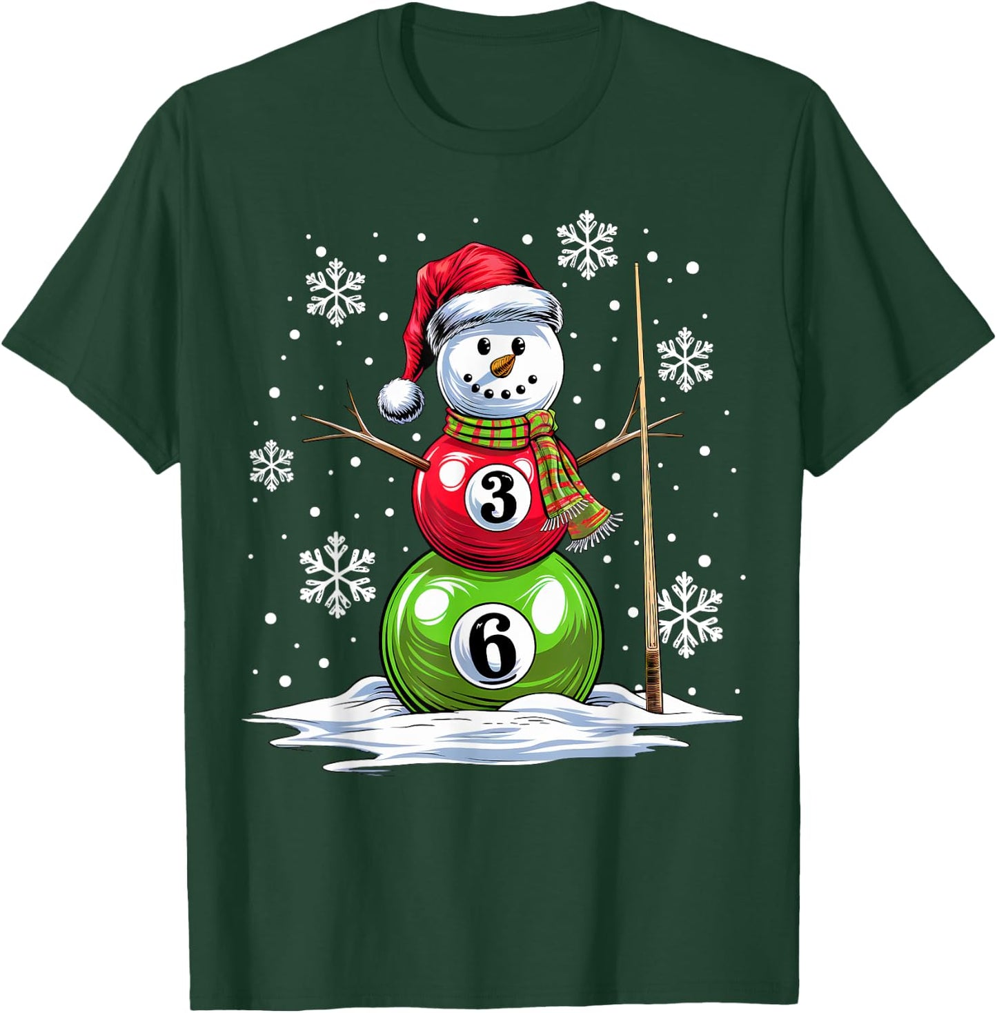 Pool Game Balls Snowman Billiards Player Funny Christmas T-Shirt - T-Shirt | Forest