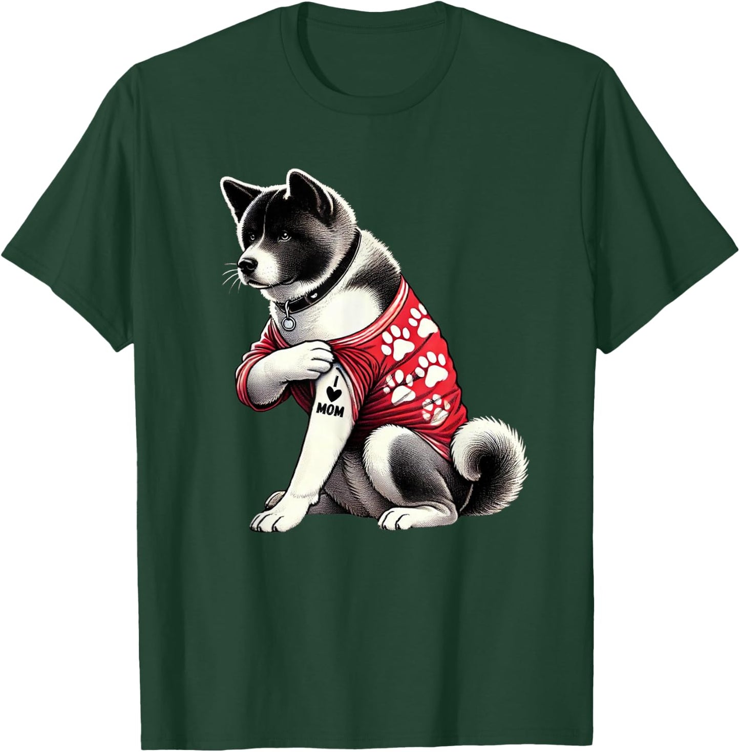 Funny I Love Mom Tattoo Akita Mom T-Shirt - T-Shirt | Forest