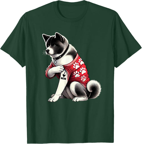 Funny I Love Mom Tattoo Akita Mom