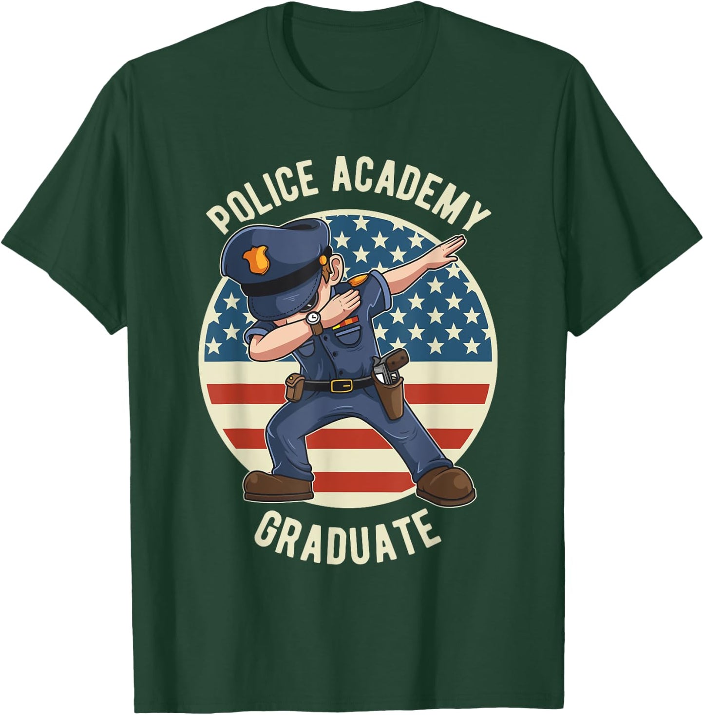 Dabbing Police Academy Cop Graduation Gift American Flag T-Shirt - T-Shirt | Forest