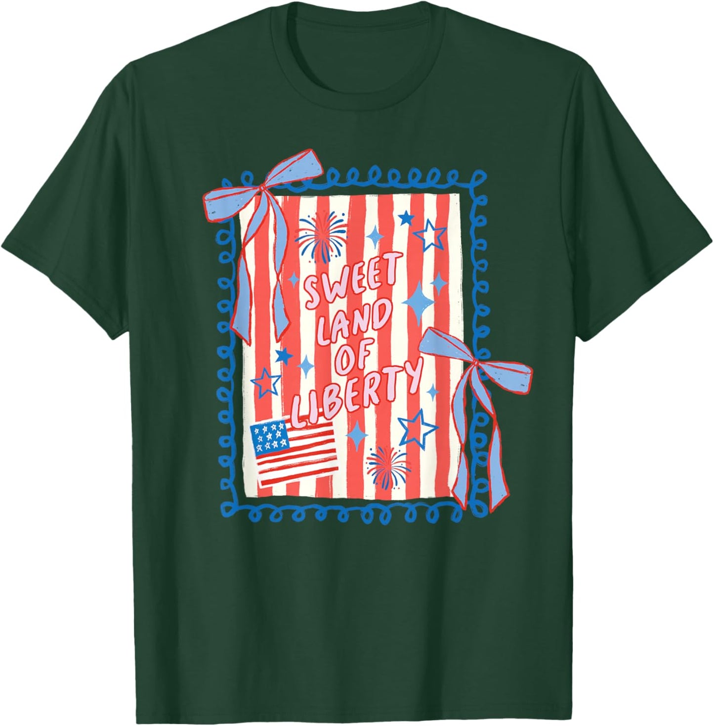 Sweet Land of Liberty Patriotic Coquette USA Bow Flag T-Shirt - T-Shirt | Forest