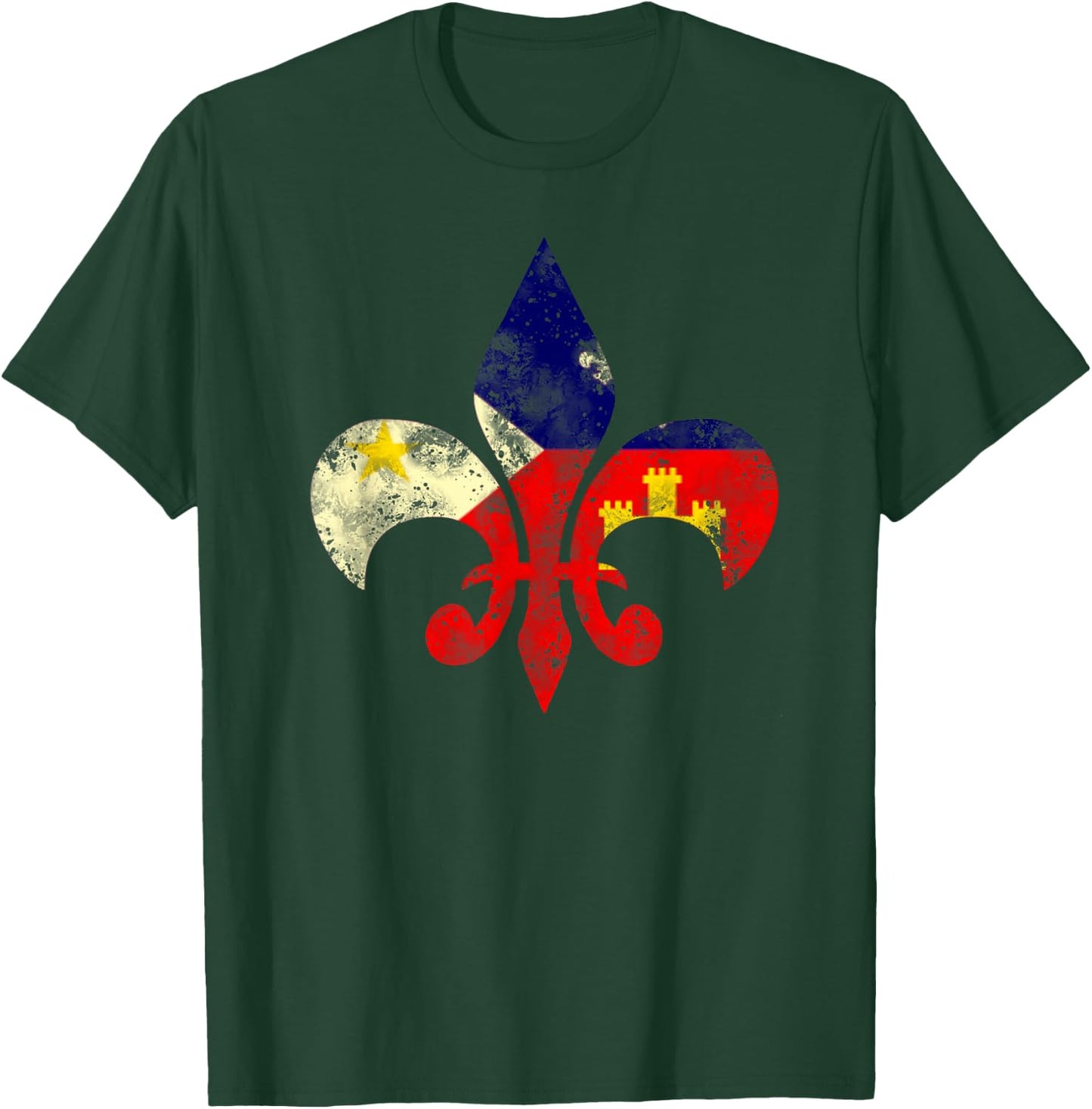 Louisiana Cajun Proud Acadiana Flag Distressed Fleur T-Shirt - T-Shirt | Forest