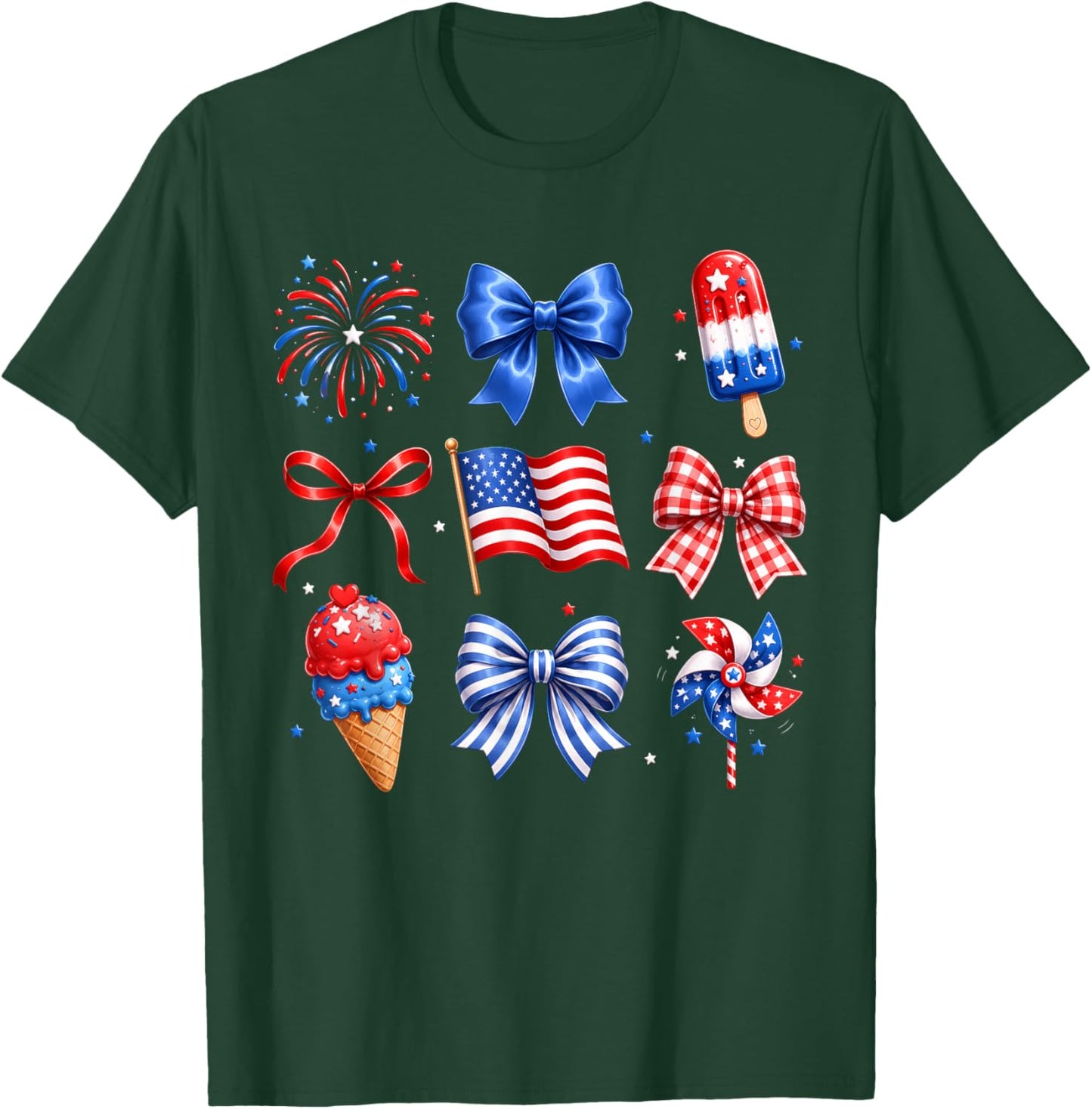 Coquette Bow Ice Cream America Patriotic 4th of July Women T-Shirt - T-Shirt | Forest