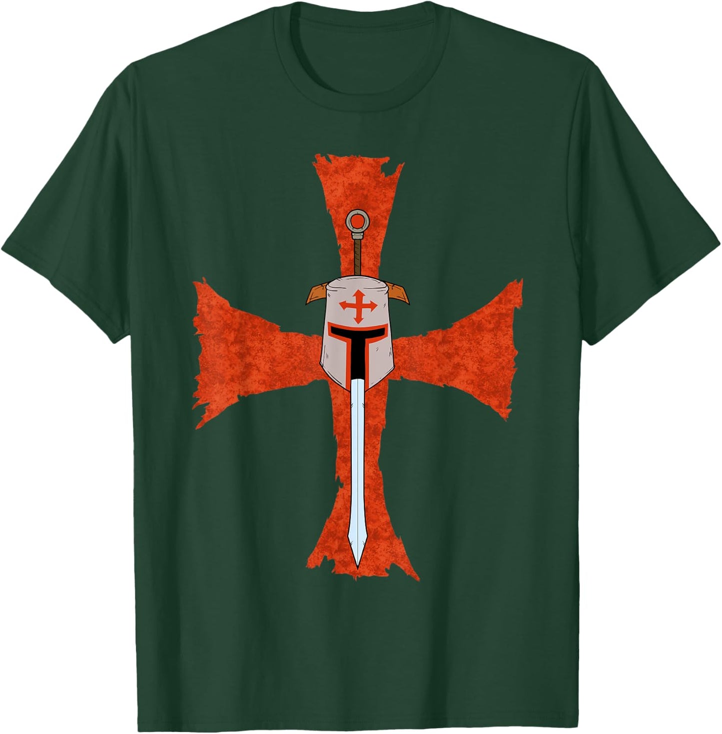 Deus Vult Crusade Sign Cross Crucifix Medieval Templar Sword T-Shirt - T-Shirt | Forest