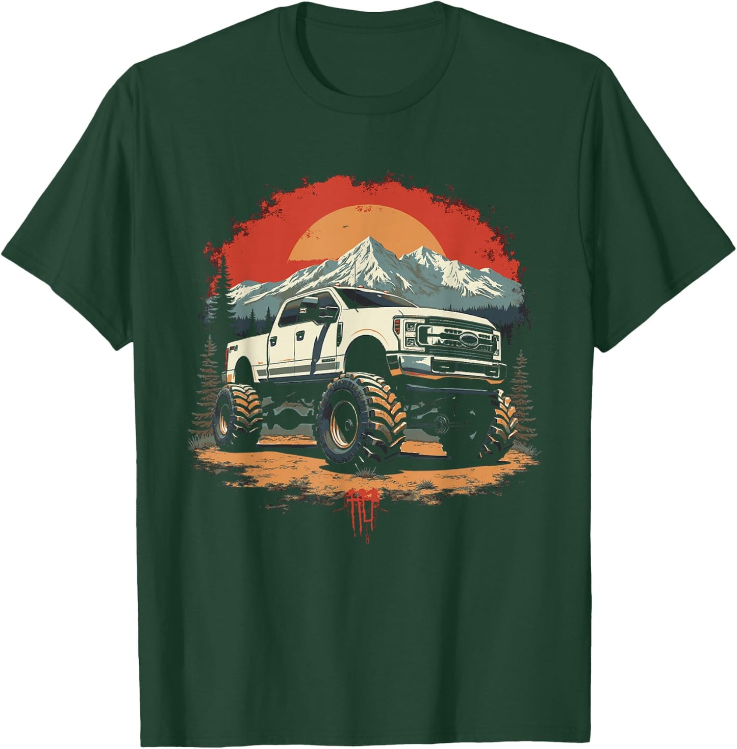 2022 Crew Cab Powerstroke Sunset Mountain Scene 350 Truck T-Shirt - T-Shirt | Forest