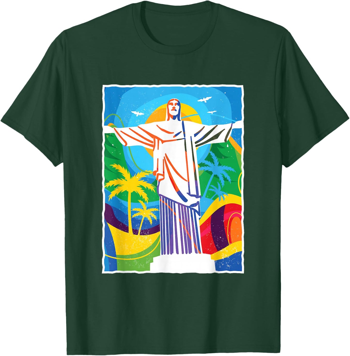 Rio De Janeiro - Colourful Jesus Brazil Travel Souvenir Gift T-Shirt - T-Shirt | Forest