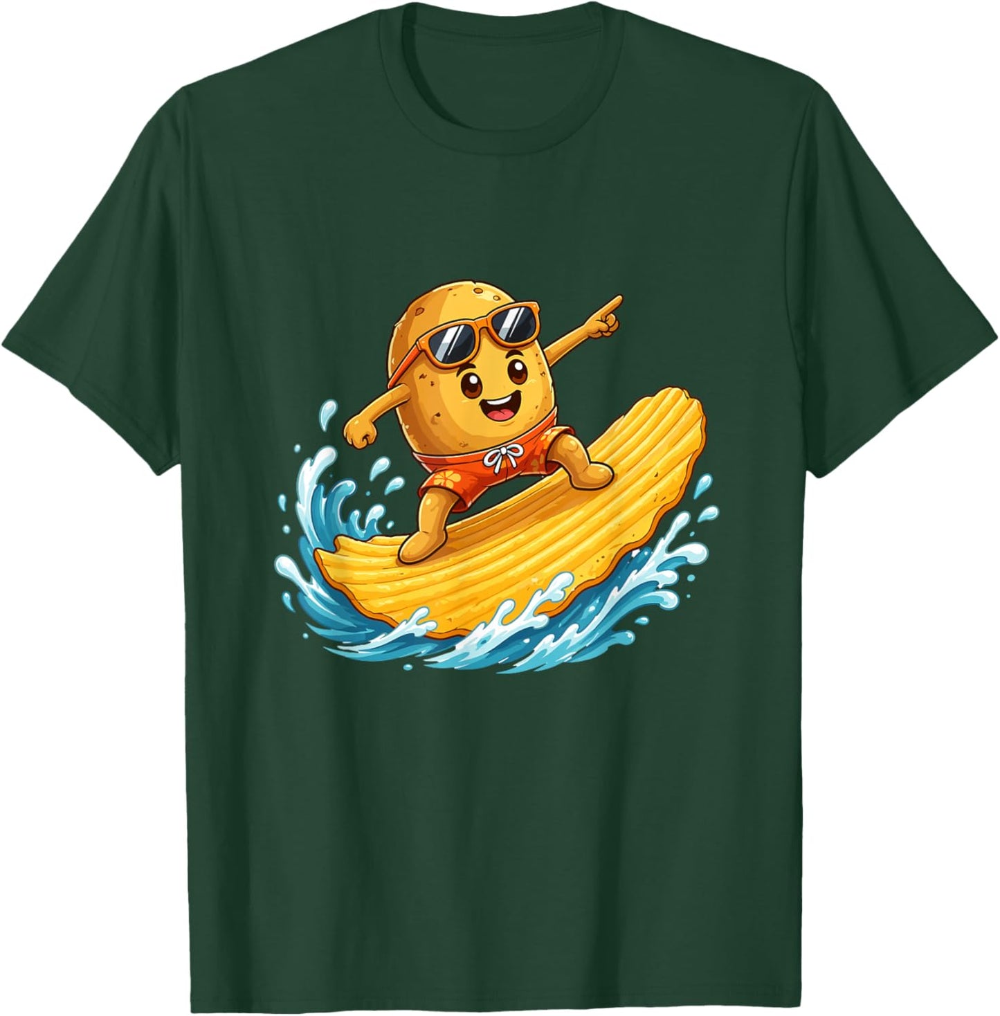 Surfing Potato Chip Wave Cool Sunglasses T-Shirt - T-Shirt | Forest