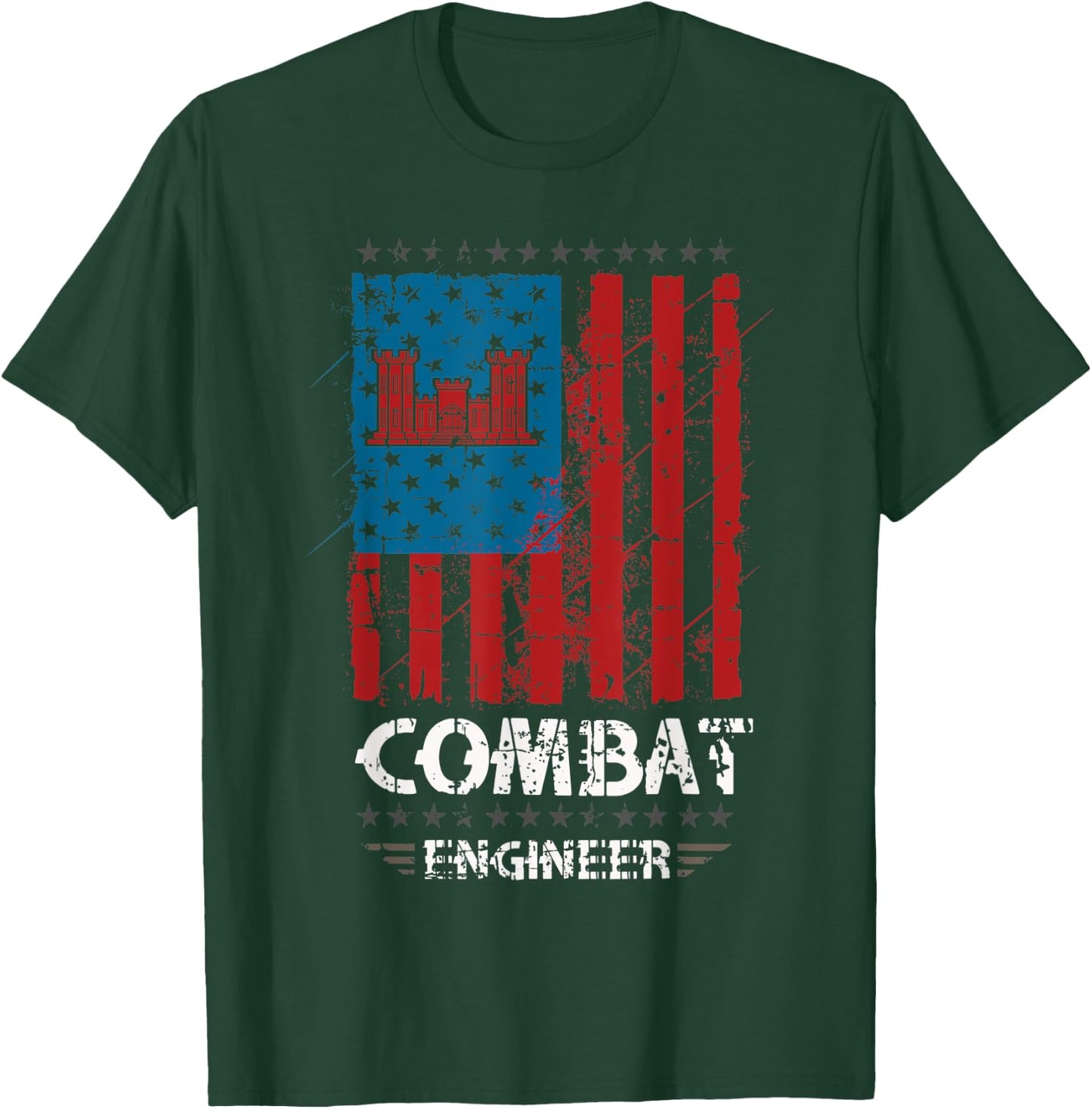 Combat Engineer - American Flag Distressed - U.S. Military Women Men T-Shirt - T-Shirt | Forest