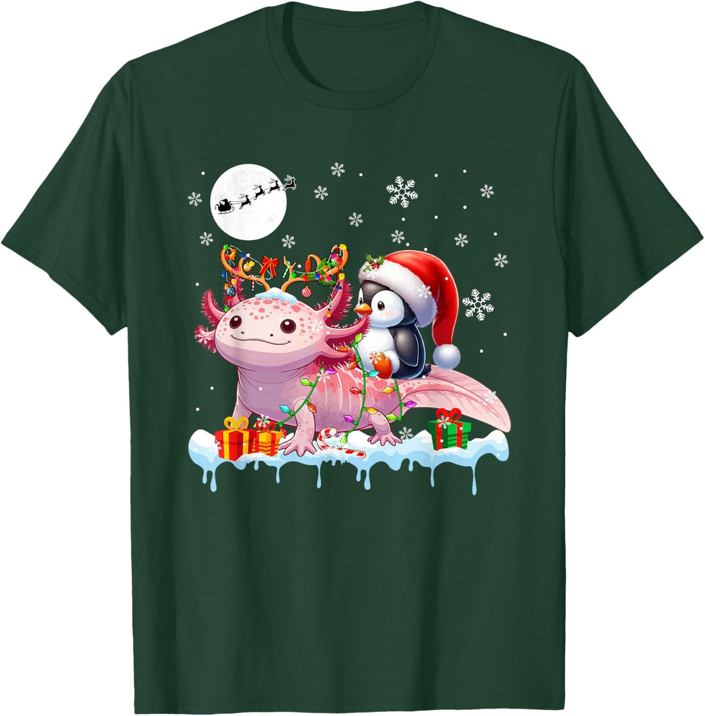 Santa Penguin Riding Axolotl Reindeer Christmas Sea Animal T-Shirt - T-Shirt | Forest