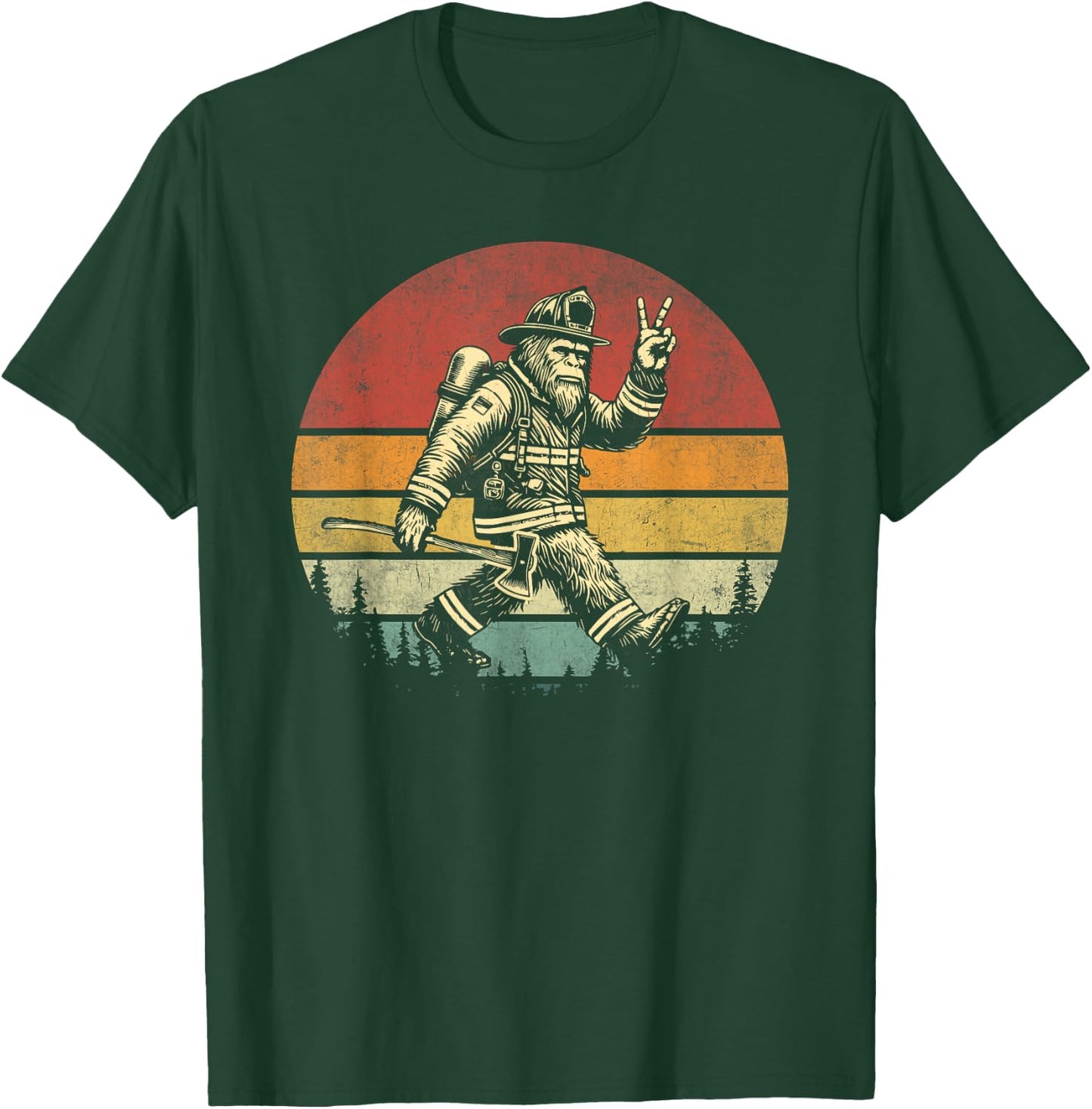 Firefighting Retro Bigfoot Firefighter Sasquatch Fireman T-Shirt - T-Shirt | Forest
