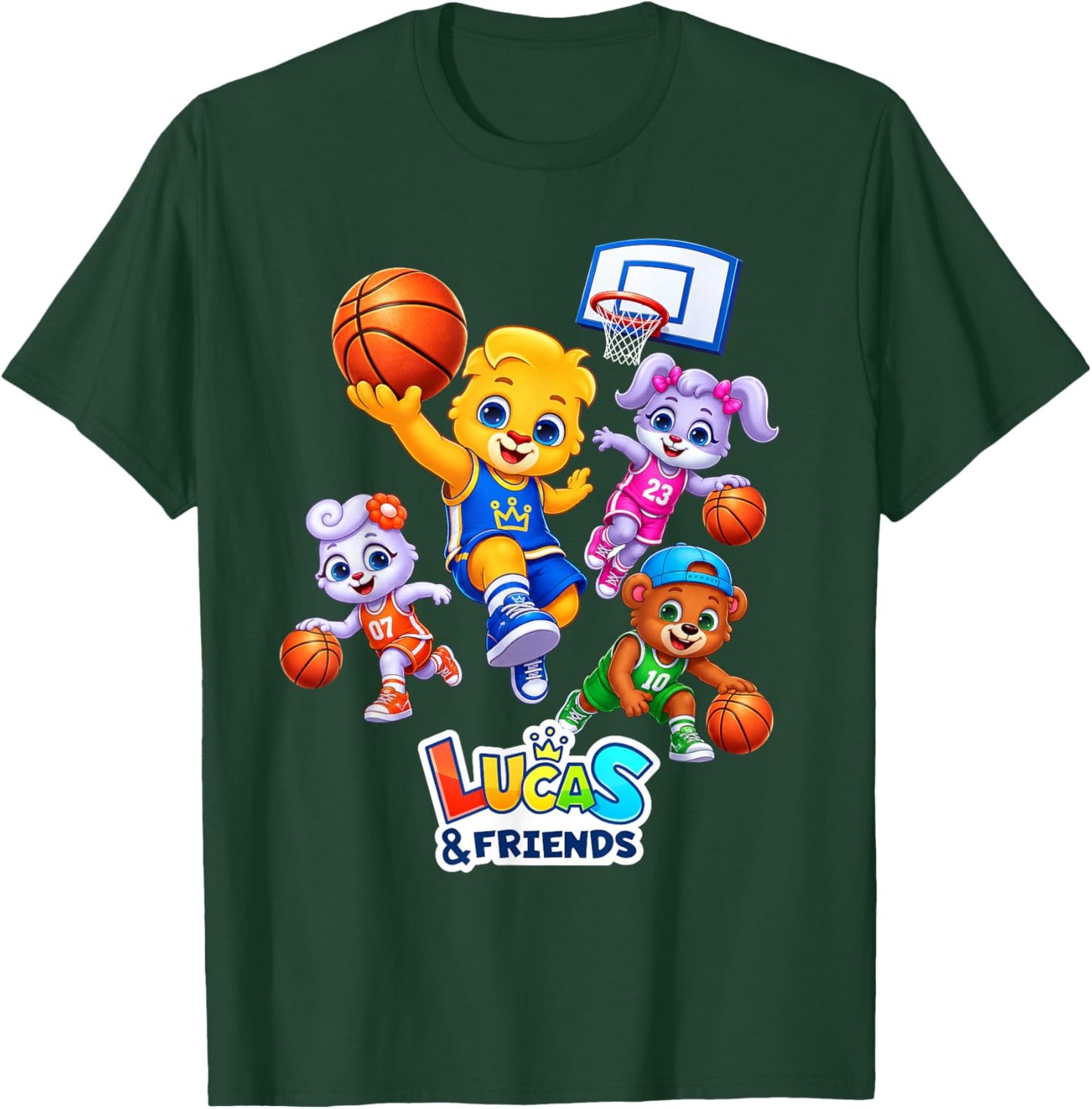 Lucas & Friends Kids Basketball Team Characters Sports T-Shirt - T-Shirt | Forest