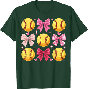 Girls Softball Pink Coquette Bow Softball Vibes Toddler T-Shirt - T-Shirt | Forest