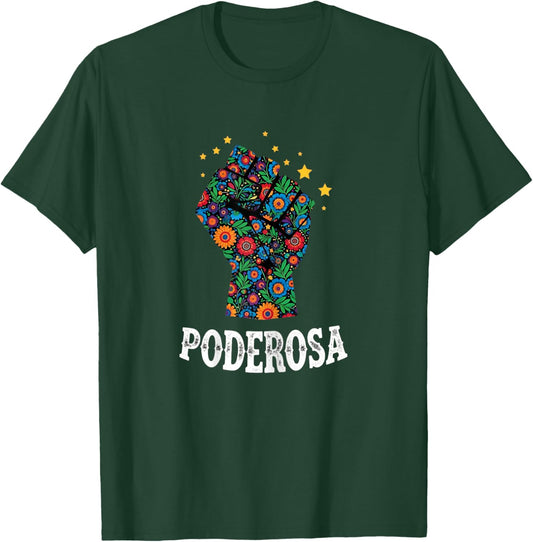 Poderosa Floral Fist Latina Feminist Hispanic Heritage Women T-Shirt - T-Shirt | Forest