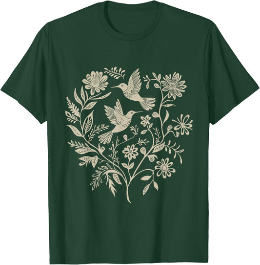 Cottagecore Birds and Flowers T-Shirt - T-Shirt | Forest