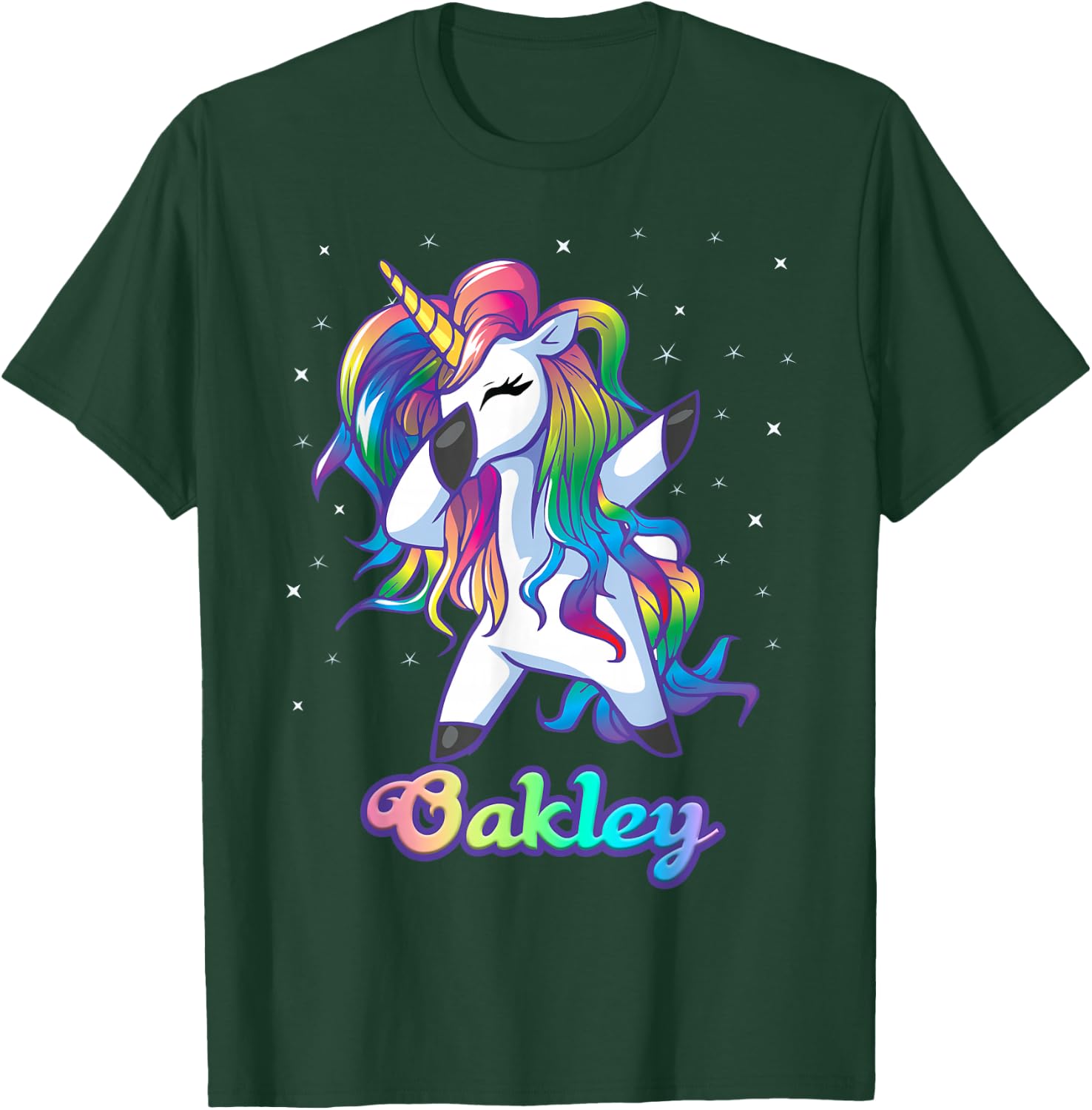 OAKLEY Name Personalized Custom Rainbow Unicorn Dabbing T-Shirt - T-Shirt | Forest