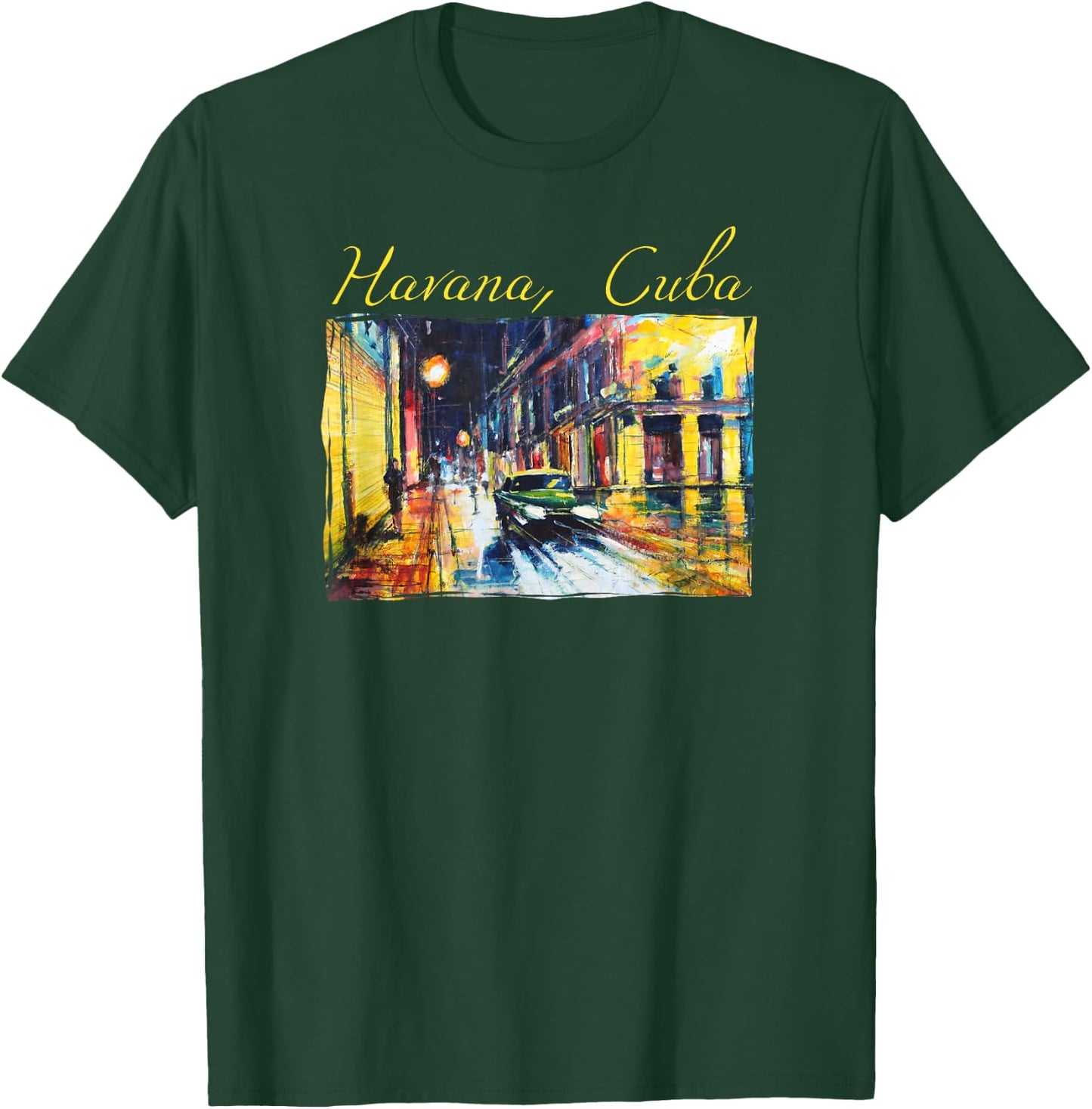 Havana Viejo Night Scene T Shirt - Habana Cuba Fine Art Gift T-Shirt - T-Shirt | Forest