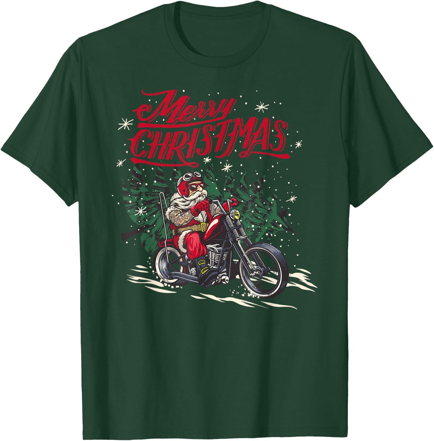 Santa Claus riding a motorcycle Christmas design T-Shirt - T-Shirt | Forest