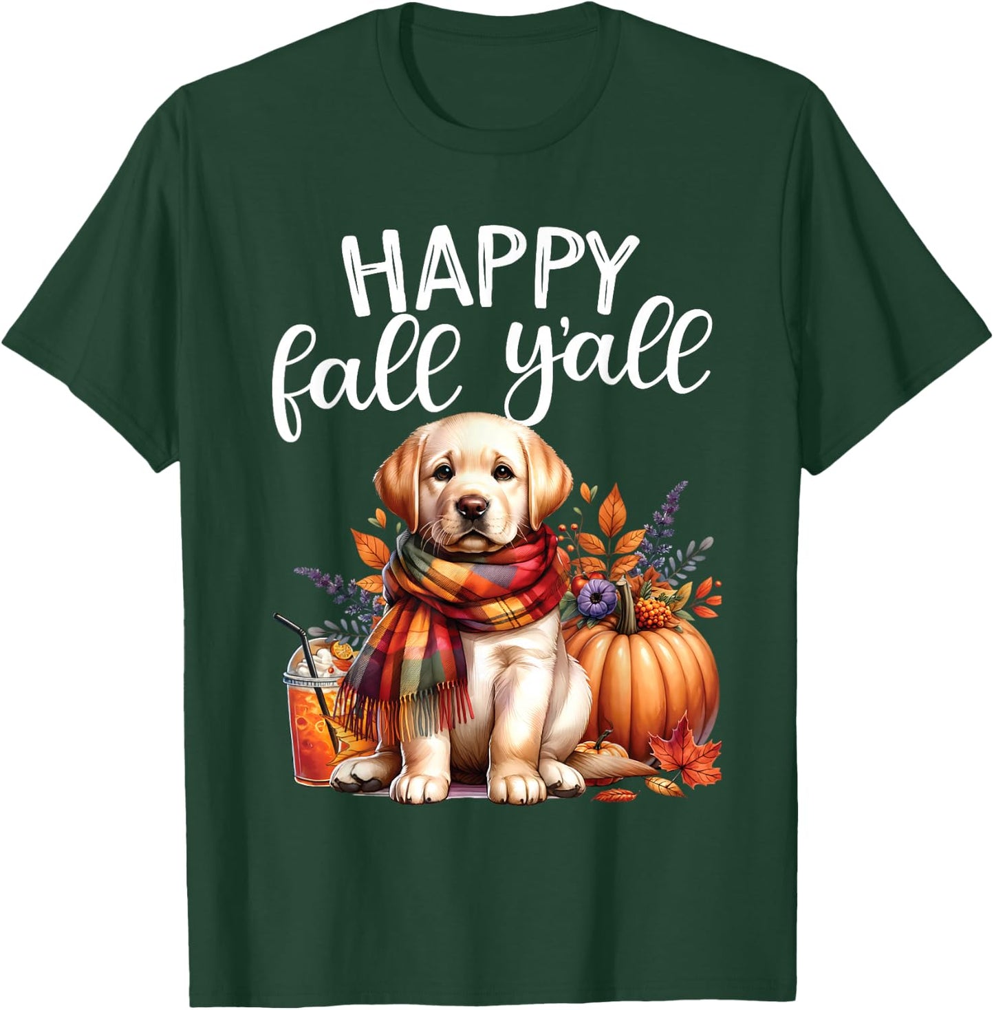 Labrador Retriever Dog pumpkin spice Happy Fall Yall autumn T-Shirt - T-Shirt | Forest