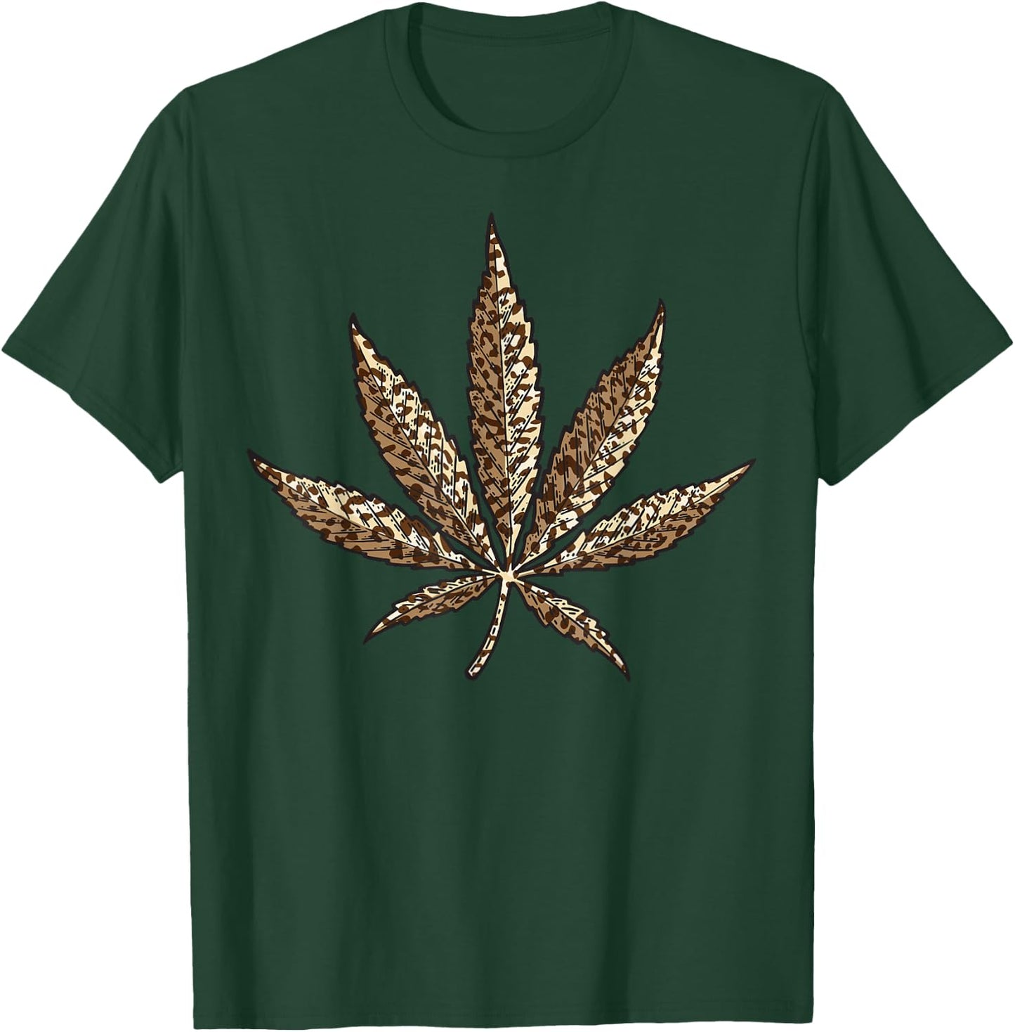 Cool Leopard Print Marijuana Leaf | Funny Animal Skin Gift T-Shirt - T-Shirt | Forest