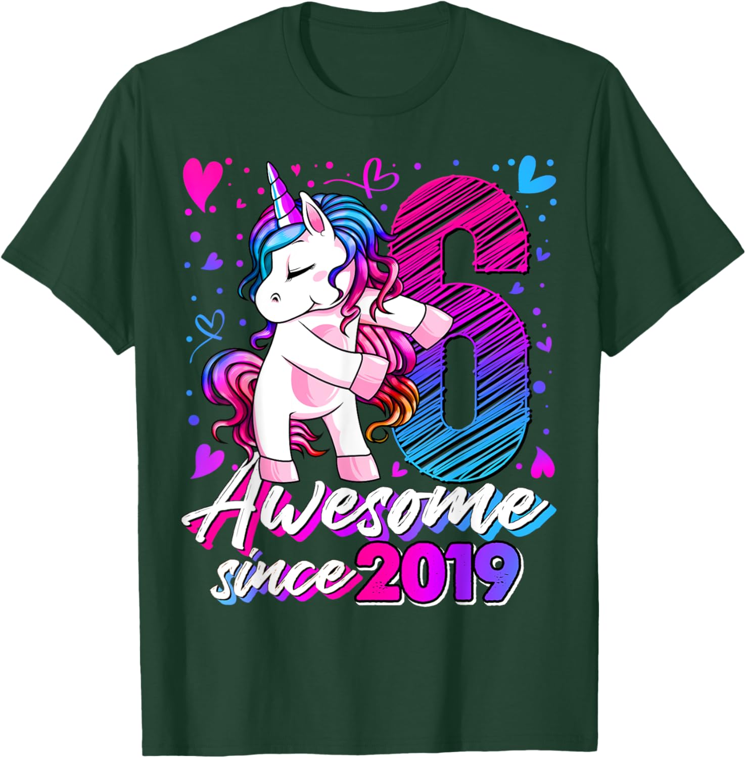 6 Year Old Unicorn Gifts For Girls 6th Birthday Girl Party T-Shirt - T-Shirt | Forest
